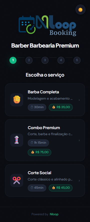 Tela da agenda online do Nloop Booking
