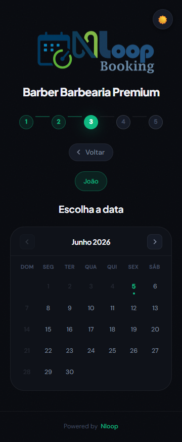 Visual mobile da agenda do Nloop Booking